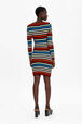 Women Square Neck Short Dress Multico striped back worn view