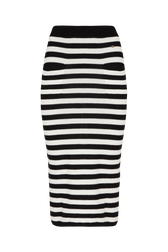 Women Poor Boy Striped Wool Maxi Skirt Black/white front view