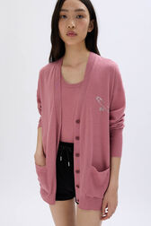 Cardigan in merino and silk Pink details view 1