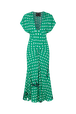 Star-print viscose midi dress Stars green front view