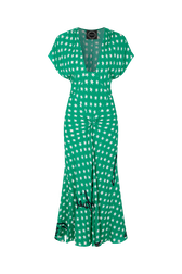 Star-print viscose midi dress Stars green front view