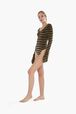 Body velours femme Raye noir/kaki vue portée de face