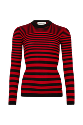 Pull rayé col rond à manches longues Raye noir/rouge vue de face