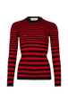 Striped Long-Sleeved Crew Neck Sweater Black/red front view