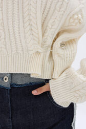 Pull torsadé en laine Ecru vue de détail 2