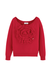 Women Plain Flower Sweater Red front view