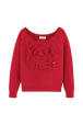 Women Plain Flower Sweater Red front view