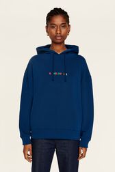 Sweat à capuche multicolore signature femme Bleu de prusse vue portée de face