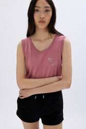 Sleeveless tank top in merino and silk Pink details view 1