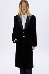 Long velvet coat Black details view 1
