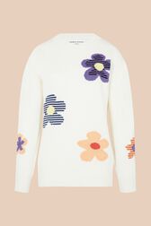 Women Floral Print Sweater Ecru front view