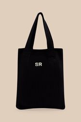 Women Heart Print Crochet Bag Black front view