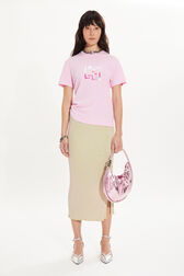 Short-sleeved crew-neck t-shirt in cotton jersey Pink front worn view