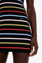 Women Picot Multicolor Striped Short Dress Multico black striped details view 2