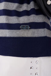 Pull rayé col rond à manches courtes Rayures bleu/silver vue de détail 4