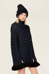 Robe courte col roulé lurex femme Raye noir/bleu vue de détail 4