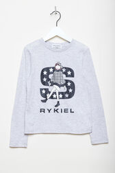 Printed Cotton Girl Long-Sleeved T-shirt Grey front view