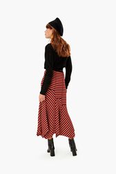 Long Asymmetrical Striped Skirt Coffee back worn view