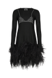 Feathered trompe l'oeil dress Black front view
