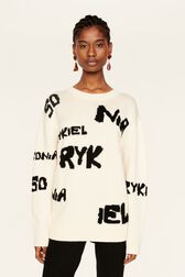 Pull grunge laine logo Sonia Rykiel femme Ecru vue portée de face