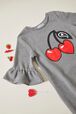 Cherry Print Girl Short Dress Grey details view 1