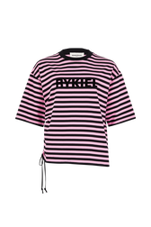 T-shirt rayé col rond manches courtes Rose/noir vue de face