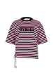 Striped short-sleeved crew-neck T-shirt Pink/black front view