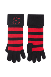 Striped cashmere gloves Black/red front view