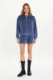 Velvet shorts Blue grey front worn view