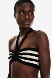 Women Openwork Striped Bandeau Top Black/ecru details view 2