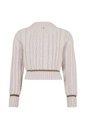 Alpaca Wool Cable Knit Crew-Neck Sweater Lilac front view