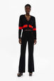 Women Colourful Stripes Wide Viscose Cardigan Black front worn view