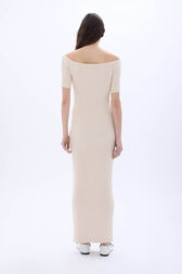 Robe longue col bateau détail fleur Vanilla vue portée de dos