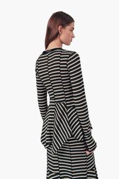 Asymmetrical striped sweater Green back worn view