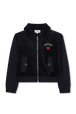 Black velvet zip jacket Navy front view