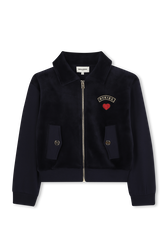 Black velvet zip jacket Navy front view