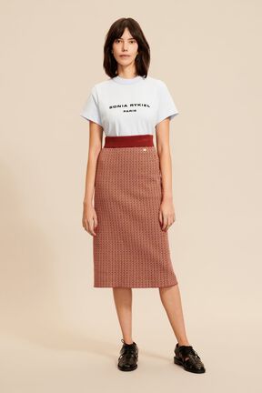 Women Geometric Print Midi Skirt Brun front worn view