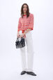 Short striped sweater with round neck and short sleeves Tangerine/white stripe details view 3