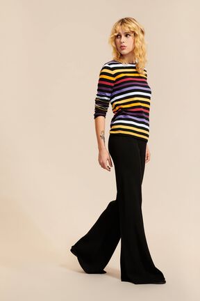Pull rayé multicolore signature femme Noir vue portée de face