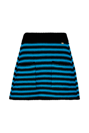 Women Big Poor Boy Striped A-line Skirt Striped black/pruss.blue front view