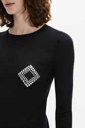 Knitted Jumper Rhinestone Motif Black details view 2
