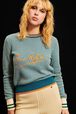 Pull motif pied de poule signature femme Baby blue vue portée de face
