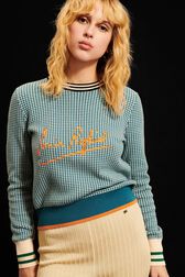 Women Houndstooth Sweater Baby blue front worn view
