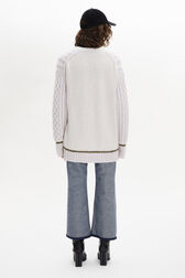 Long-Sleeved V-Neck Cardigan Lilac back worn view