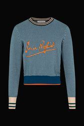 Women Houndstooth Sweater Baby blue front view