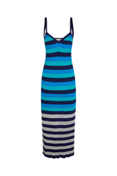 Long striped dress Blue/silver stripe front view