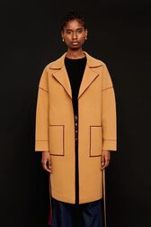 Women Double Face Wool Coat Beige front worn view