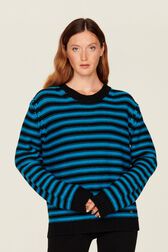 Pullover Big Poor Boy rayé femme Raye noir/bleu de prusse vue de détail 1