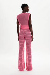 Women Striped Openwork Lace Trousers Pink back worn view
