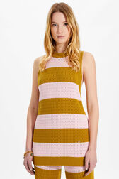 Women Two-Coloured Striped Openwork Tank Top Striped baby pink/khaki details view 1